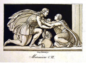 Bas relief from Scott's Marmion. Clara recognizing Wilton on the field of battle.